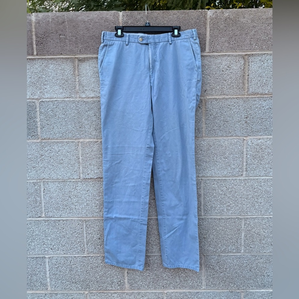 Peter Millar Pants Men 35 Blue Chino Straight Leg Pima Cotton Golf Travel Casual